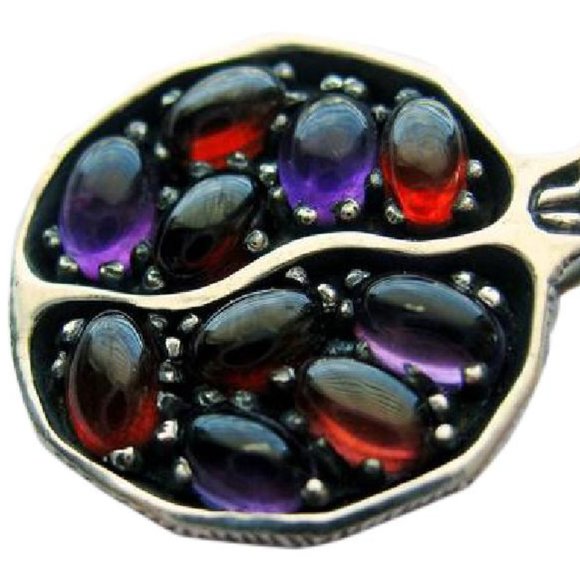Sterling Silver Garnets Amethysts Pomegranate Pendant Necklace - Picture 12 of 12